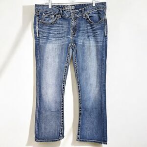 BKE Jeans Women 31 Buckle Blue Denim Jeans Stretch Sabrina Bootcut Whiskered